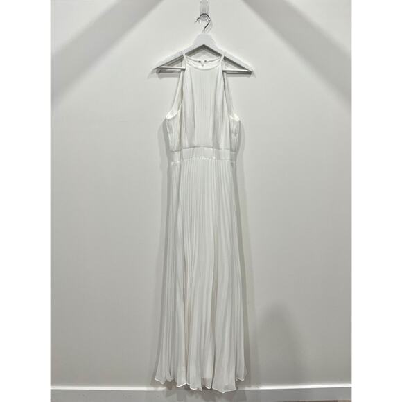 Ieena for Mac Duggal Pleated Chiffon Halter Neck Flowy Gown Dress 12496 White 6 - Picture 2 of 11